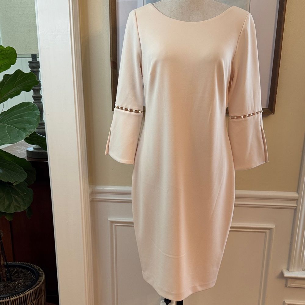 Calvin Klein Bell Sleeve Pearl Detail Dress